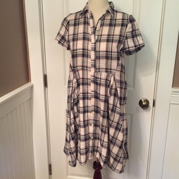 11•1•TYLHO ANTHROPOLOGIE DRESS BLACK WHITE PLAID SHIRT STYLE Size XS - Picture 1 of 7